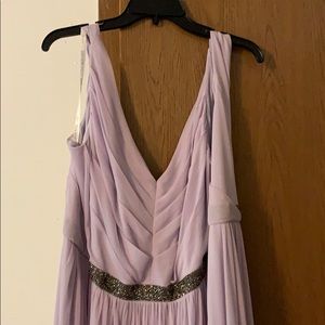 Long Mesh Dress with V-Neck and Beaded Waistband